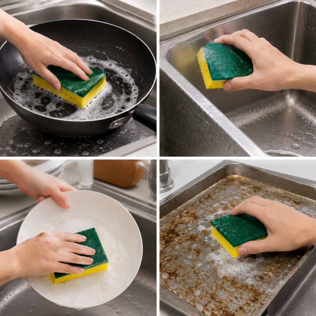 Heavy Duty Cellulose Dishwashing Sponge Scourer 4 Pack