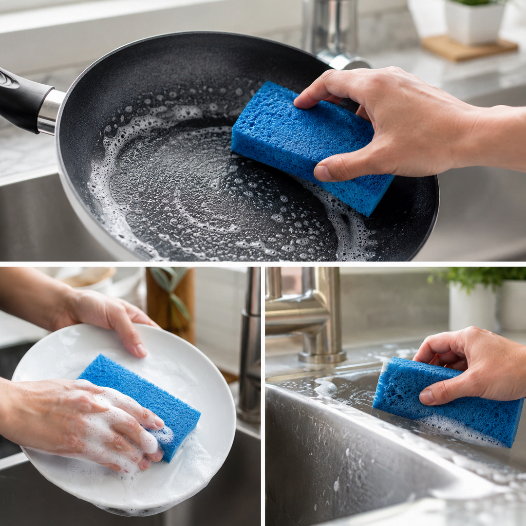 Non Scratch Grime-Removing Cleaning Sponges Dual-Sided 3 Pack